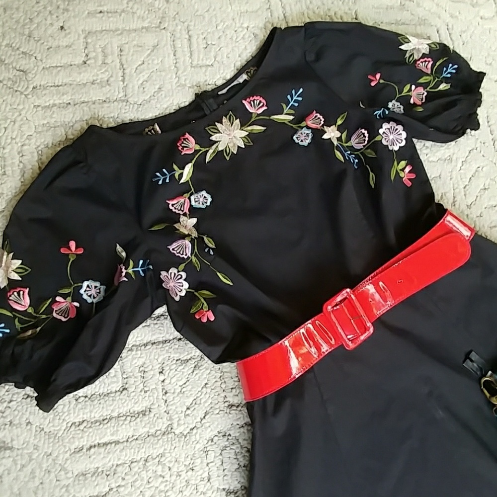 NEW eShakti Embroidered Retro Poplin Puff Sleeves
